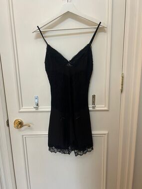 Black Lace-Trim Slip Dress with Adjustable Straps